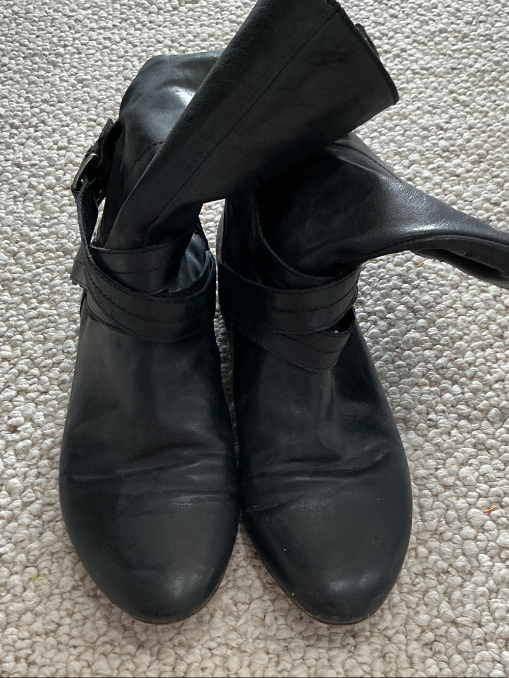 Nine West Black Leather Ankle Boots with Buckle Strap